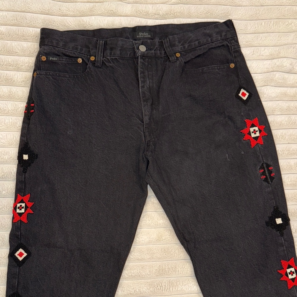 Polo by Ralph Lauren Black Jeans with beaded embroidery size 31x27